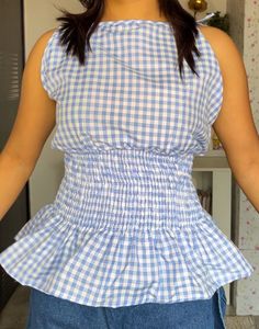 Gingham Smocked Peplum Top