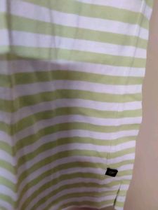 White With Green Stripes Women Tshirt
