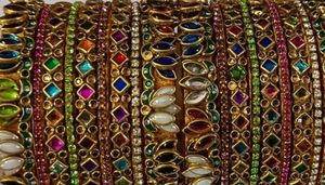 Handmade Multi Colour Kundan Thread Bangles Set