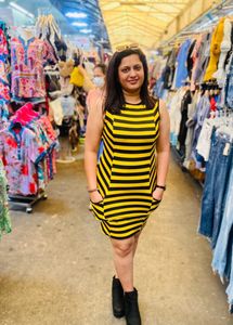 Yellow And Black Stripped Bodycon Dress