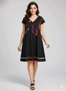 ❤️Boho Black Feather Print Dress❤️