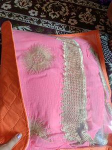 Pink Saree with Gold Embroidery