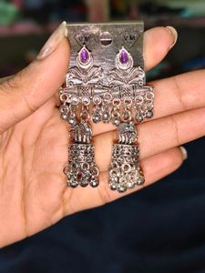 Oxidized Silver Jhumka Earrings