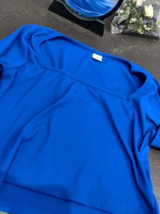 Blue Ribbed Fitted Crop Top