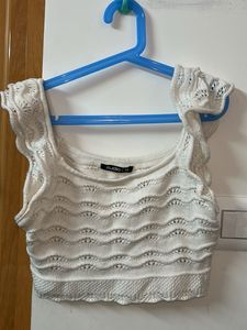 White Knitted Crop Top