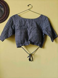 Gray Linen Tie-Back Blouse