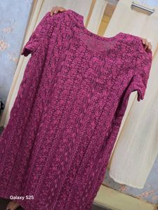 Wine Chickenkari Embroidered Kurta