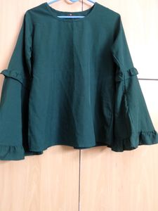 Dark Green Flute Sleeves Top
