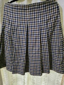 Beige check Pleated Skirt Knee Length