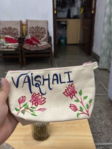 Hand-Painted Lotus Canvas Pouch