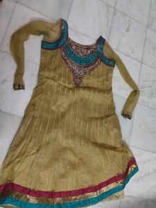Golden A-line Kurta With Dupatta