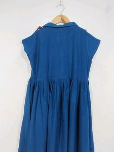 Teal Blue Printed Collar Neck Dress (Girls)