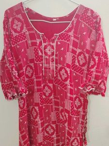 Red &amp; White Printed Kaftan Kurta