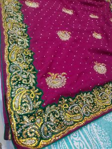 Maroon Dimond Work Saree