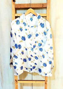 Blue Floral Print Shirt Size-40