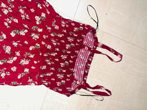 Elegant Burgundy Floral High-Low Party Dress