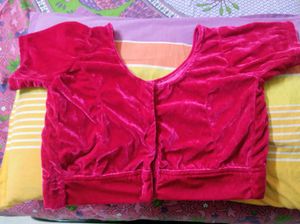 Elegant Pink Velvet Saree Blouse