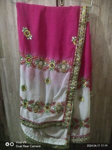 Pink And Creem Color Saree