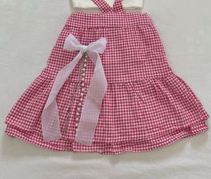 Imported Pink Gingham Pearl &amp; Bow Accented Skirt