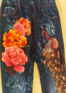 Floral And Peacock Print Jeggings