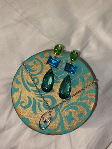Beautiful Peacock Coloured Earrings