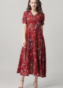 Maroon Floral Dress .