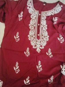 Maroon Embroidered Kurta