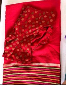 Red Saree With Polka Dot Blouse