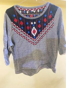Embroidered Grey Top