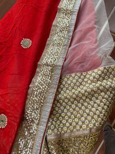 Red &amp; Gold Embroidered Saree