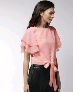 Myntra New Pink RuffleTie Top[FREE HAIR BOW]