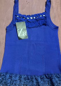 ZR Blue Ruffle Trim Tank Top Free Size