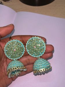 Teal Jhumka Earrings