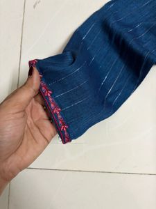 Blue Embroidered Aalia Cut Kurta With Zari Work