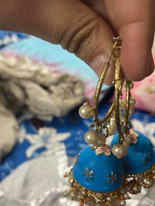 Blue Jhumka Hoop Earrings
