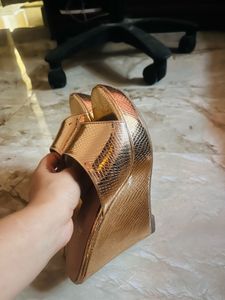 Bronze Snake-Print Platform Wedge Mules