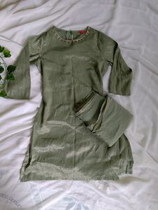 Olive Green Embellished Kurta Set