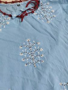 Blue Embroidered Skirt Set