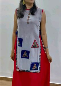 Red And Grey Ethnic Gown Dress
