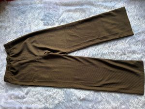 Olive Ribbed Flare Pants