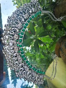 Silver Tone Green Necklace