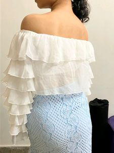 Aesthetic Ruffle Pattern White Crop Top
