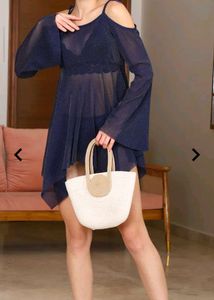 New Sheer Blue Cold Shoulder Top Bargainable