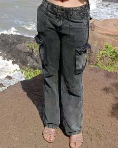 This is Very Stylish Black Acid Wash Cargo Jeans