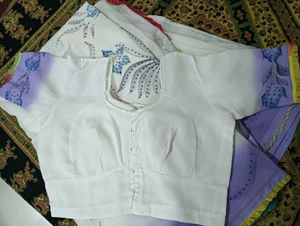 Floral white purple colour Saree