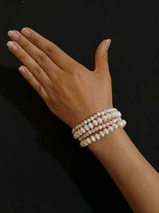 White Stone And Sleep Pink Bracelet Stack