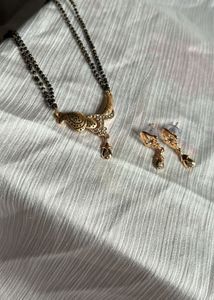 Gold Mangalsutra Necklace & Earring Set