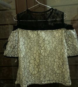 White Netted Off Shoulder Top