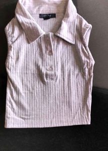 Ribbed Knit Polo Crop Top