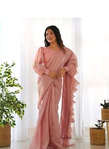 Pink Ruffle Saree with Blouse